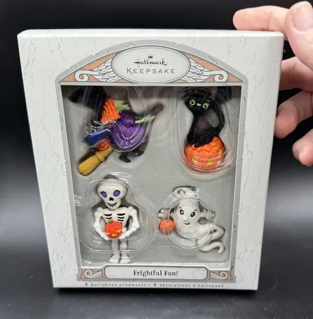 Hallmark Keepsake Halloween Frightful Fun Ornament Set of 4 NEW -44D